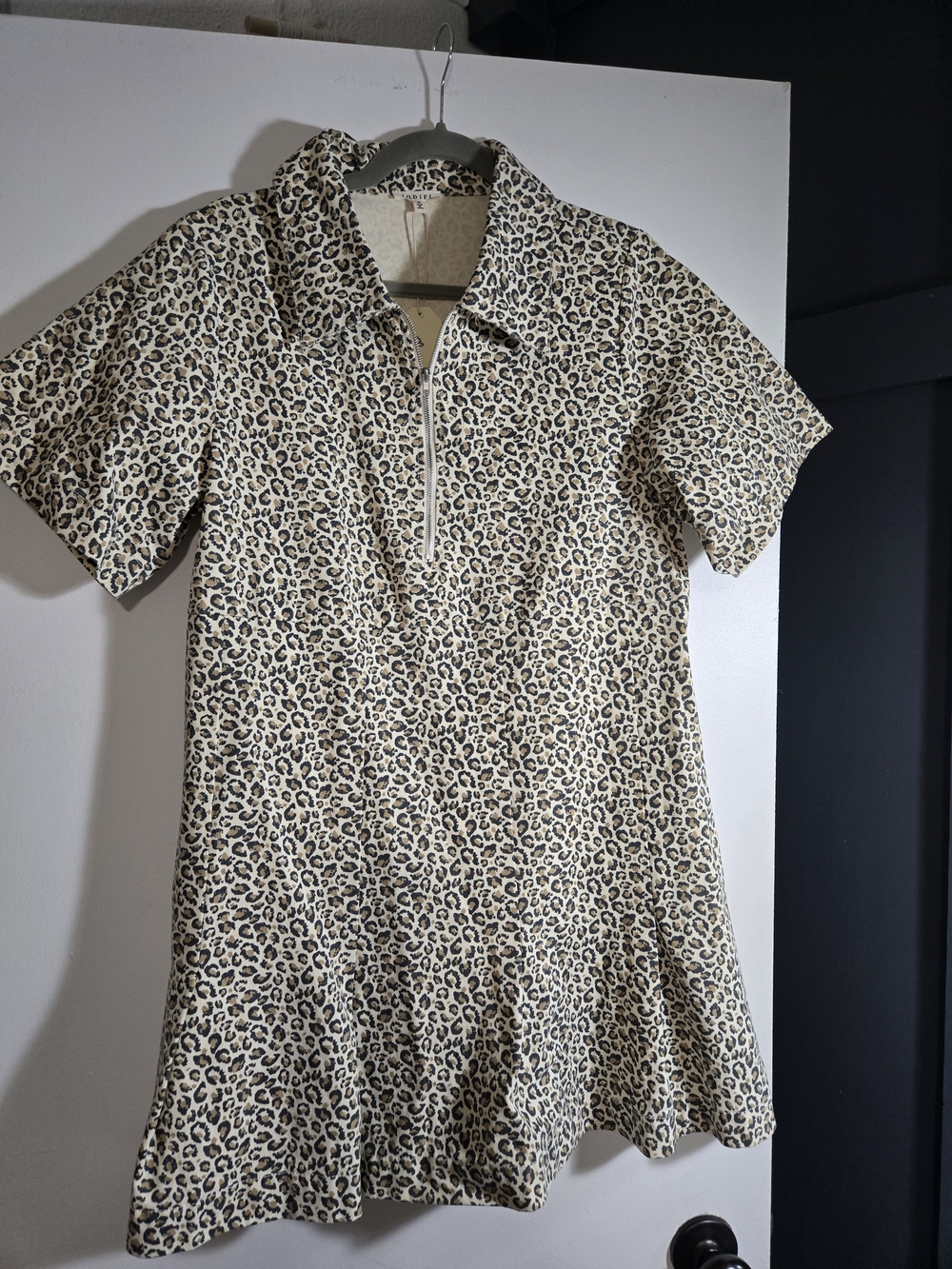 JODIFL Leopard Zip-Front Polo Jacket in Taupe and Black
